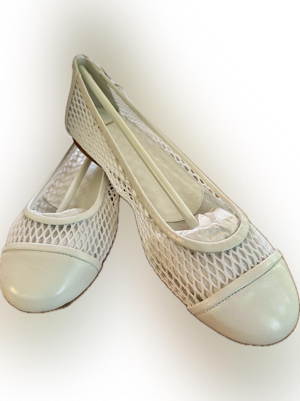 Delman White Mesh Cap-Toe Ballet Flats